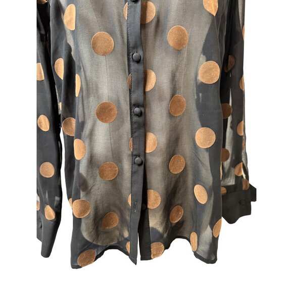 Zara XS Basic Sheer Black & Brown Polka Dot Long Sleeve Button-Up Blouse - Picture 5 of 9